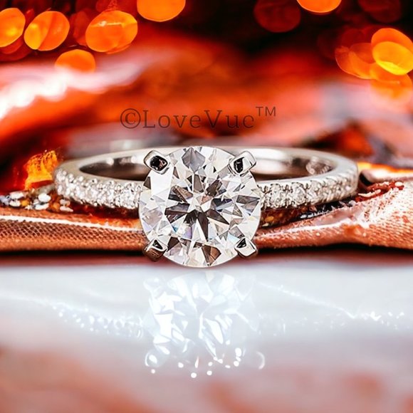 Certified 3ct. t.w. Diamond Moissanite Solitaire Pave Accent Wedding Ring - Picture 3 of 14